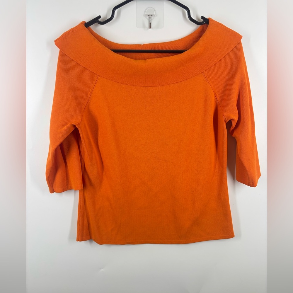 Joseph A Off Shoulder Boat Neck Bright Clementine Tangerine Orange Stretch Top M